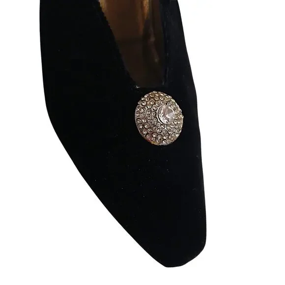 Yves Saint Laurent Black Velvet Jeweled Pointed Toe Heels Size 9.5 Party Vintage - Picture 5 of 16
